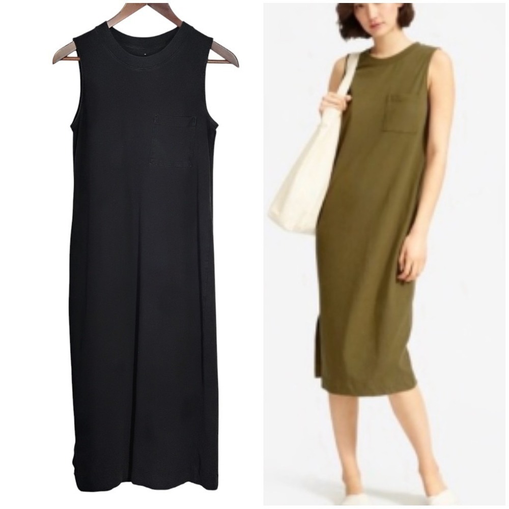 Everlane The Long Weekend Tank Midi Dress Womens XS Black Pocket Casual